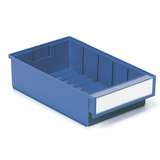 Storage Shelf Poly Bin and Label with Shield, Blue, 11.81 x 7.32 x 3.22”, Case of 15 Bins redirect to product page